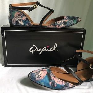 Qupid Floral Flats with Ankle Strap